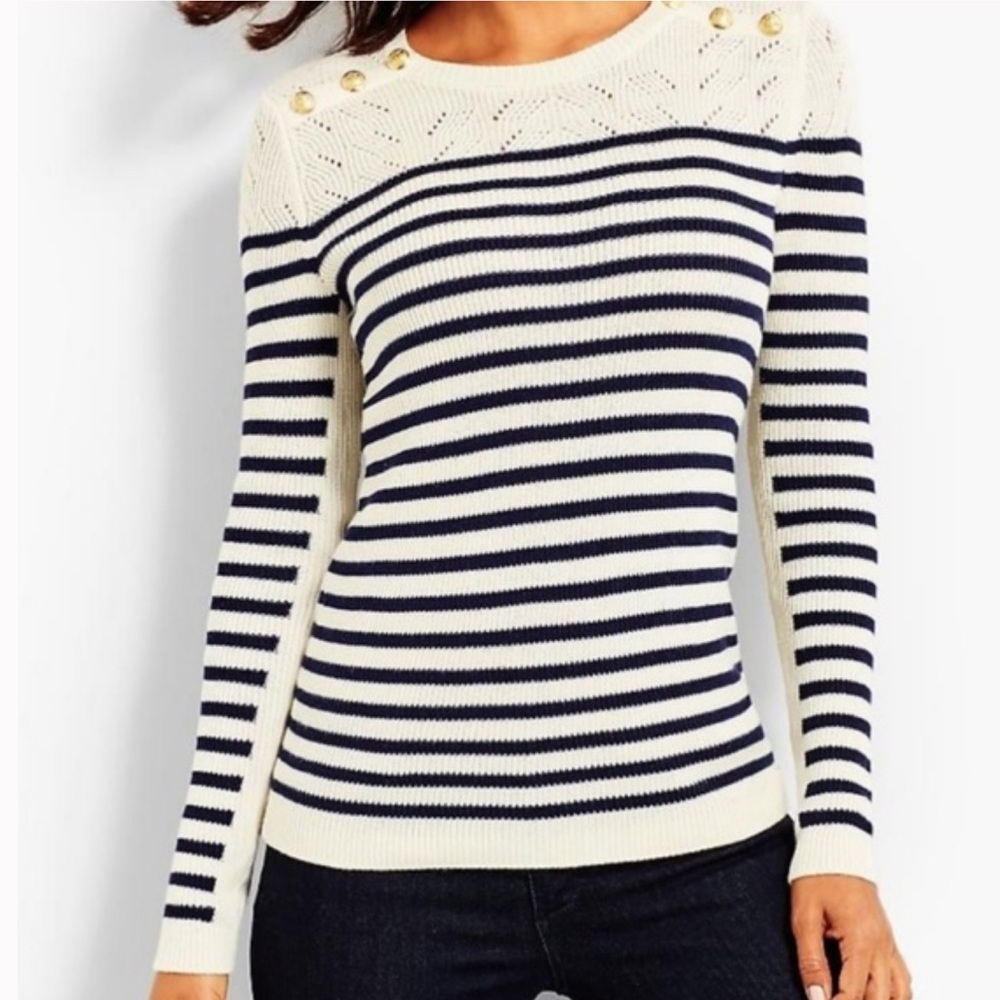 Talbots | Marie stripe shoulder button sweater
